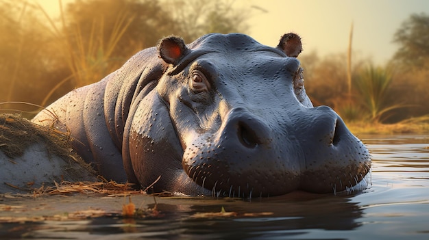 Huge hippopotamus swimming in the river Generative AI