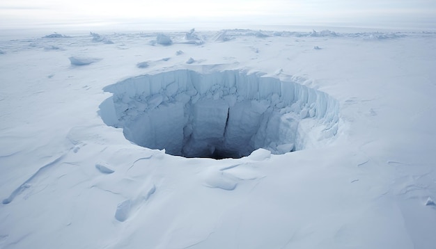 Foto un enorme buco nel ghiaccio dell'antartide.