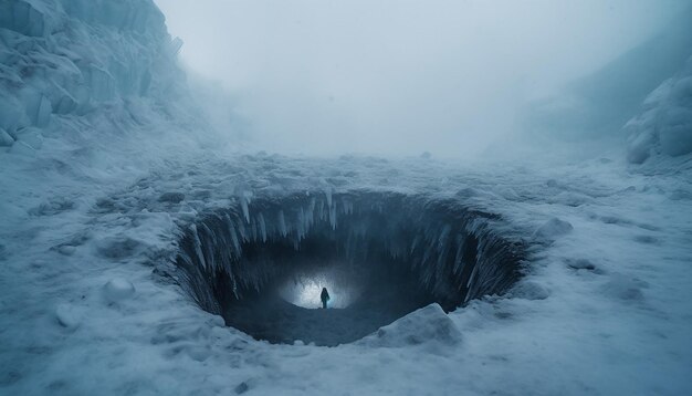 Foto un enorme buco nel ghiaccio dell'antartide.