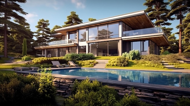 Huge luxury modern house for large family for country life Generative AI