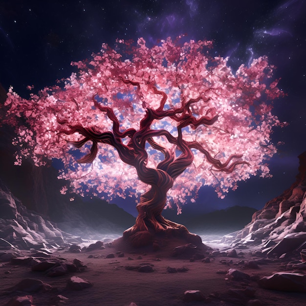 Photo a huge magical cherry tree