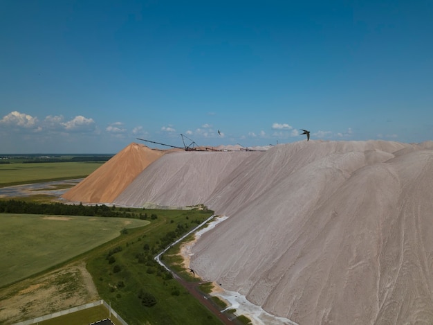 Huge mountains of waste rock dumps during the extraction of potash