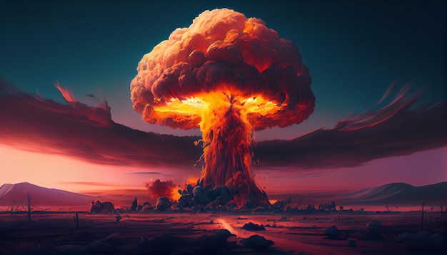 Huge nuclear explosion with smoke Generative Ai