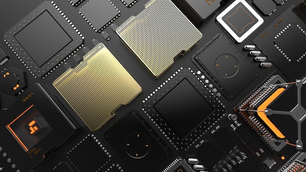 Foto un numero enorme di microchip sulla superficie del concetto di industria dei semiconduttori