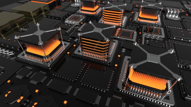 Foto un numero enorme di microchip sulla superficie del concetto di industria dei semiconduttori