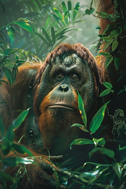 huge orangutan in the jungle