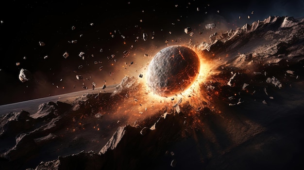 巨大な小惑星が惑星に衝突 Generative AI