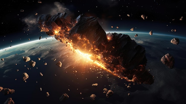 巨大な小惑星が惑星に衝突 Generative AI