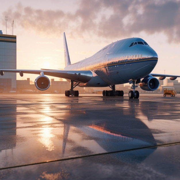 Huge passenger airplane parked on the tarmac at an airport airport runway Generative AI