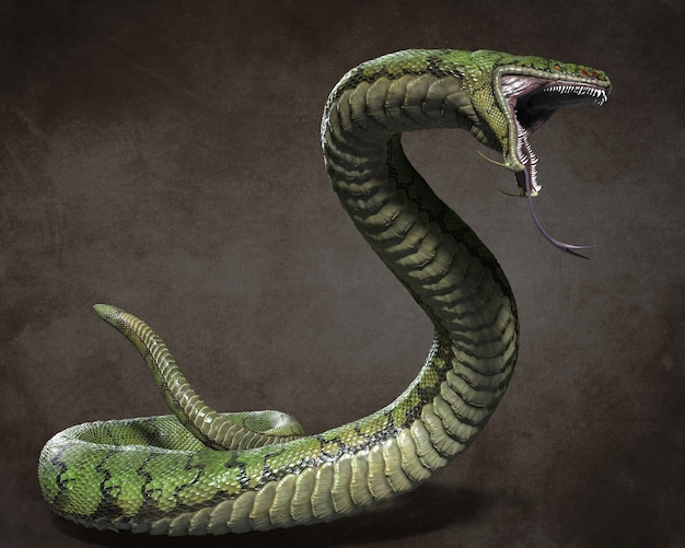 A huge predatory snake. 3d illustrations