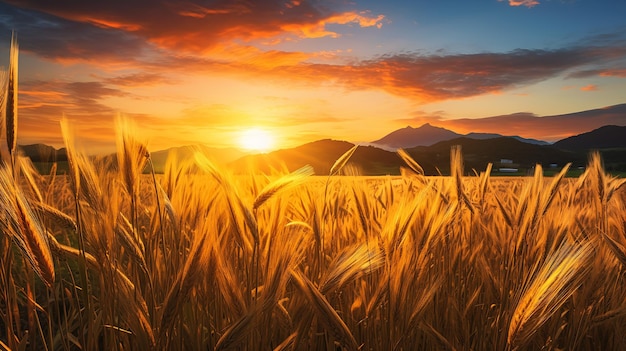 Huge Prismatic Sun over Field of Wheat