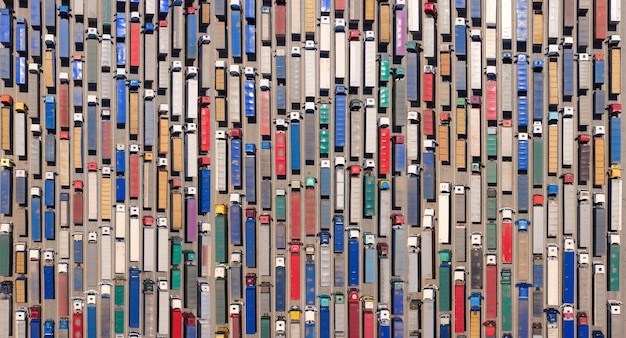 A huge queue of trucks at the border or terminal