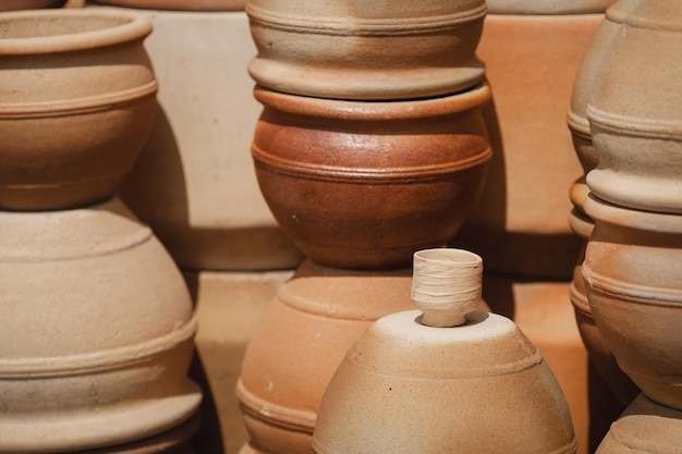 Huge roasted ceramic pots without glaze storage