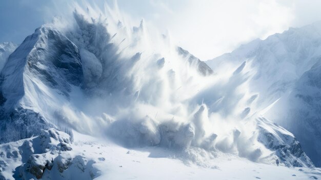 Photo huge snow avalanche at a ski resort in the mountains