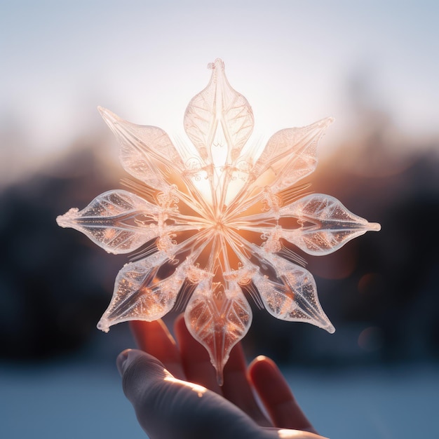 手のひらの上の巨大な雪の結晶