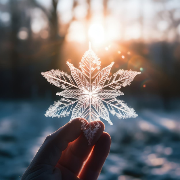 手のひらの上の巨大な雪の結晶