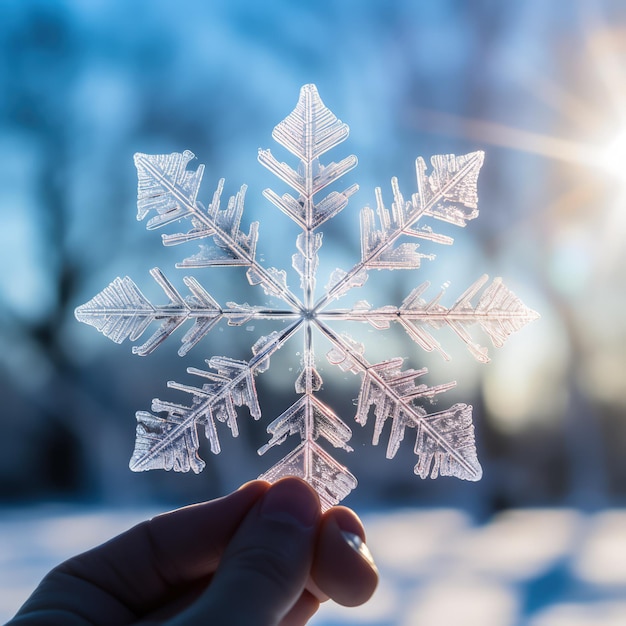 手のひらの上の巨大な雪の結晶