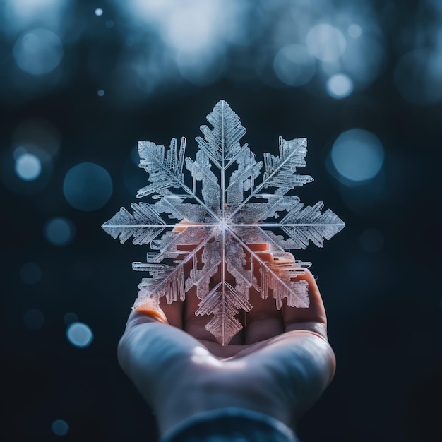 手のひらの上の巨大な雪の結晶