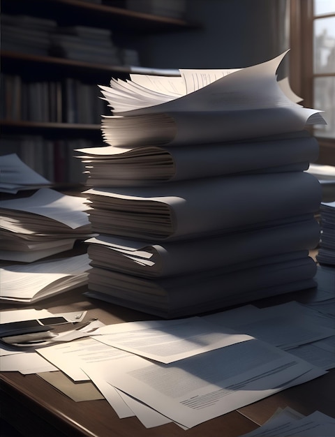 Photo huge stack of paperwork on desk generative ai