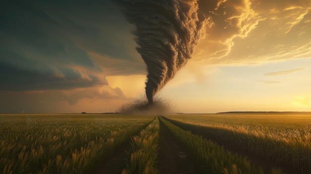 Huge tornado over an agricultural field the unsettling aftermath of a tornados strike on agriculture