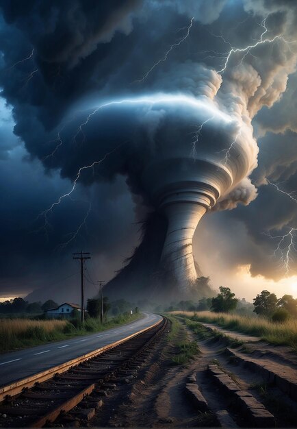 Foto un enorme tornado o tornado una tempesta violenta e distruttiva