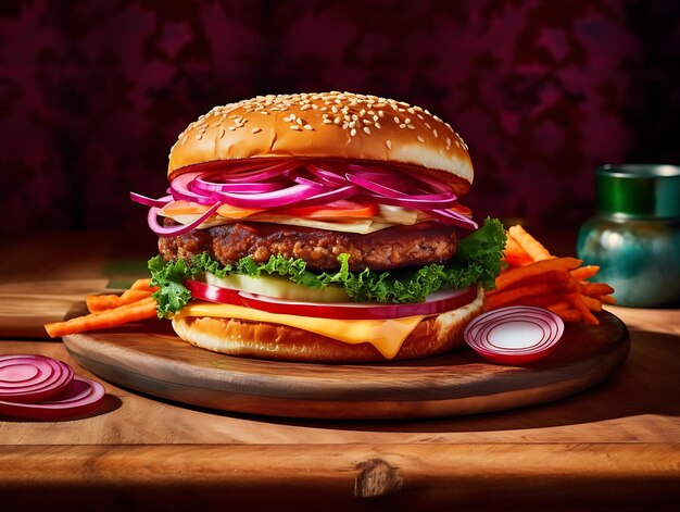 Huge veggie burger closeup Ai Generative