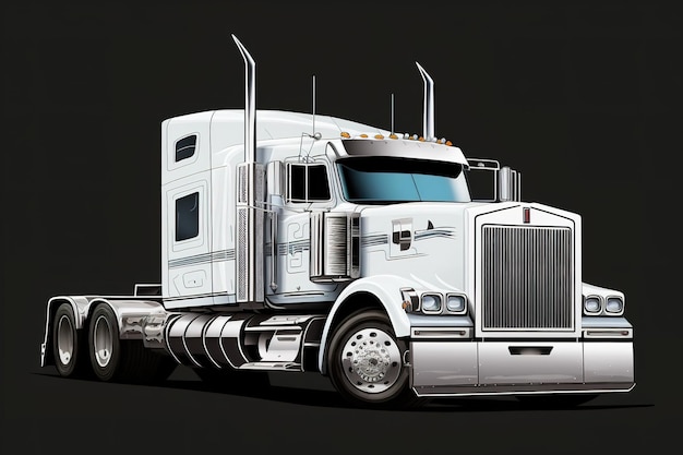 灰色の背景に巨大な白い米国のトラックが突出しています