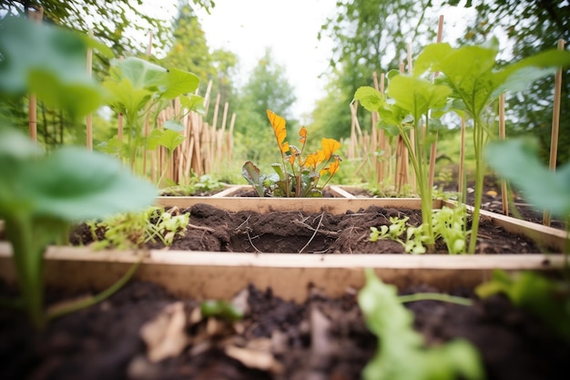 Hugelkultur bed with young saplings