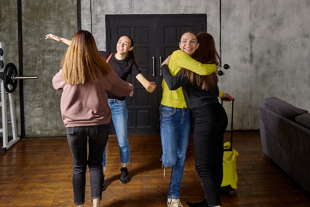 Hugs with relatives who have returned home from trip