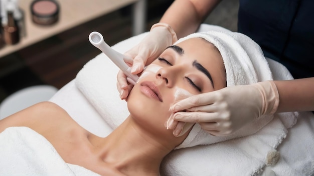 huid- en lichaamsverzorging close-up van een jonge vrouw die een spa-behandeling krijgt in een schoonheidssalon