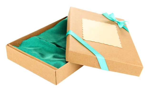 Huidige doos gebonden met lint, geïsoleerd op wit