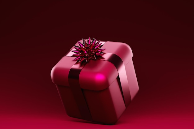 Huidige doos met een grote strik met een geschenk op een magenta achtergrond Cadeaupapier 3D illustratie