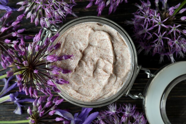 Huidverzorging cosmetische scrub concept, close-up