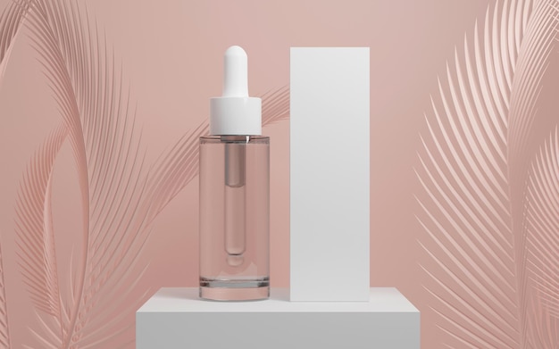 Huidverzorging serum cosmetische fles, 3D-rendering illustratie mockup, medisch lotion product