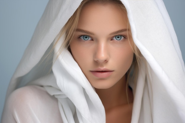 Foto huidverzorging vrouw witte mode schone huid jonge stof portret fris gezicht schoonheid