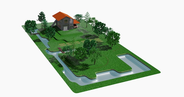 Huis 3d-project met zwembad. 3d-rendering