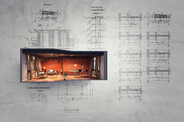 Huis als symbool van onroerend goed en bouw. Gemengde media