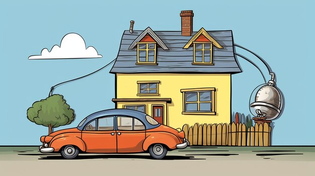 Foto huis en auto cartoon