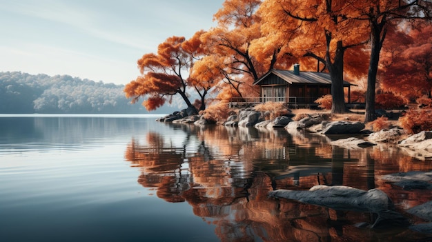 huis herfst op het meer