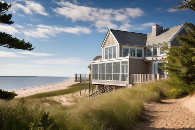 Huis in Cape Cod met uitzicht op een privéstrand en de oceaan daarachter