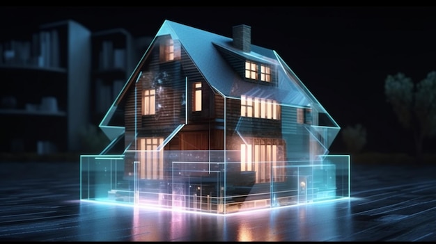 Huis in de vorm van een hologram Generatieve AI