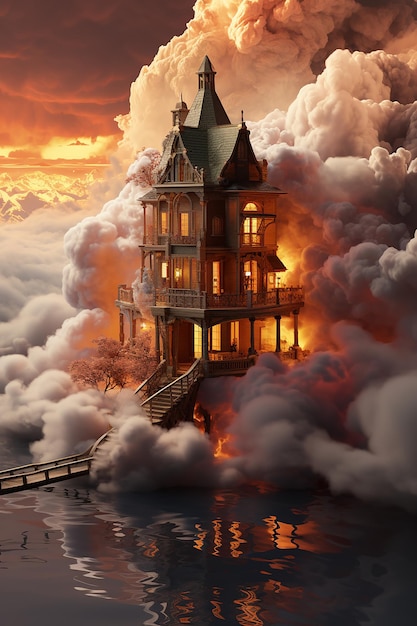 Huis in de wolken geïnspireerd door Mike's verbeelding