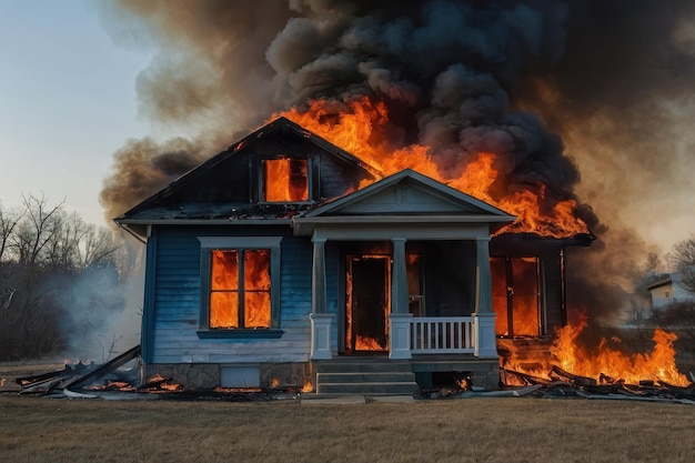 Foto huis in vlammen verwoest