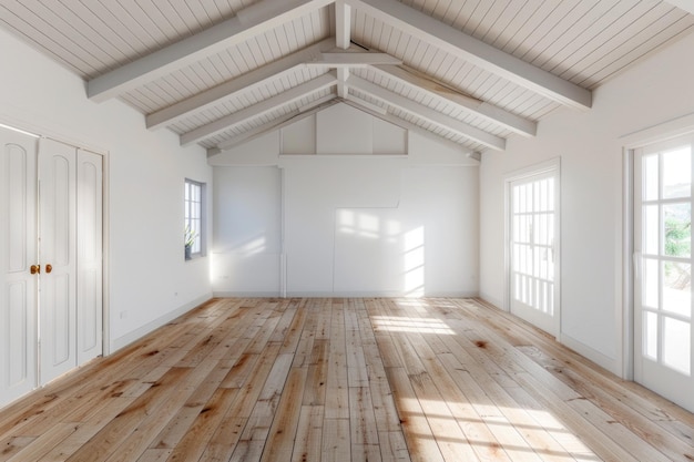 Foto huis interieur lege kamer witte muur en plafond met houten vloer