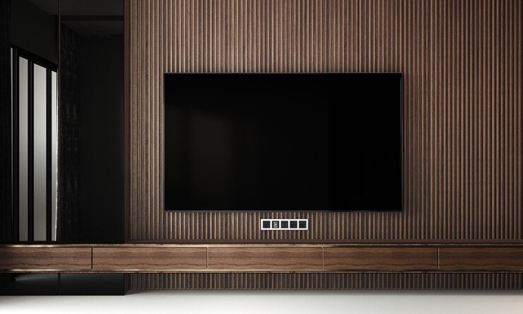 Huis interieur luxe moderne houten woonkamer interieur TV lcd mock up 3d rendering