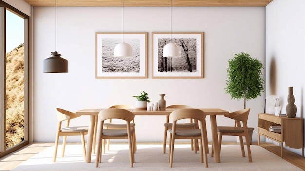 Huis interieur moderne heldere eetkamer interieur witte lege muur mock up 3d render