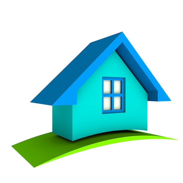 Huis Logo blauwe kleur 3D-rendering afbeelding