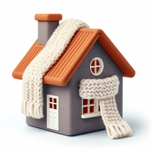 Foto huis met gebreide sjaal symbool voor verwarmingssysteem of koude sneeuwige winter ai generatieve