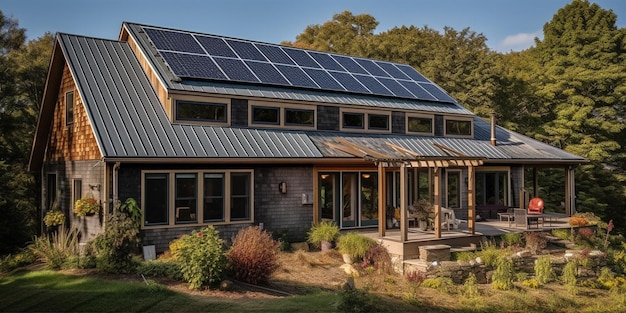 Huis met geïnstalleerde zonnepanelen op dak