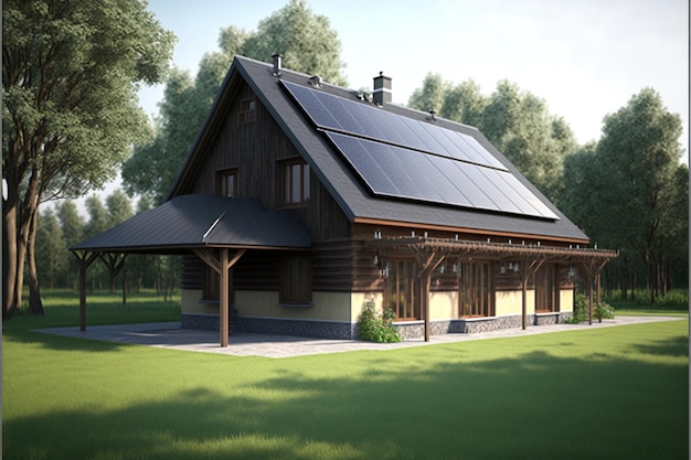 Huis met geïnstalleerde zonnepanelen op dak